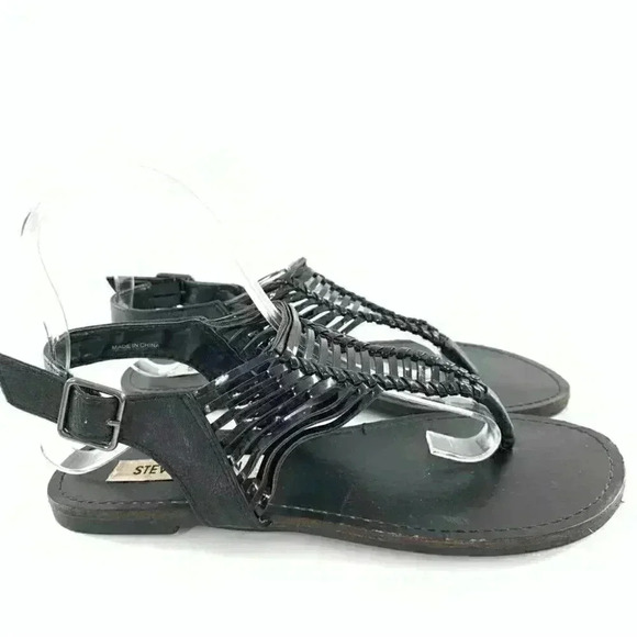 Steve Madden sandals 6.5 Starly black faux leather boho t-strap vintage y2k - Picture 3 of 13